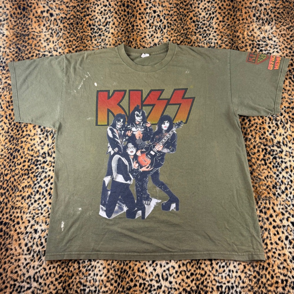Vintage 2000s KISS Army Graphic T-Shirt Olive Green Band Tee Mexico XL